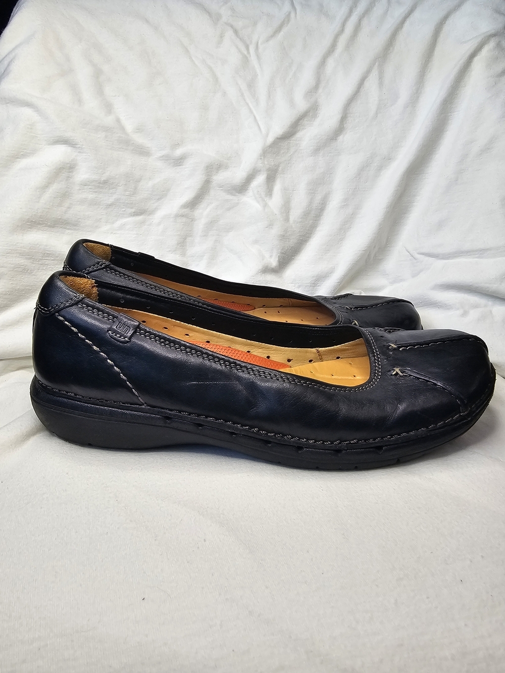 Y2K Clarks Unstructured Flat Shoes Rosily Brown Ballet Leather Loafer Slip On - Picture 3 of 16